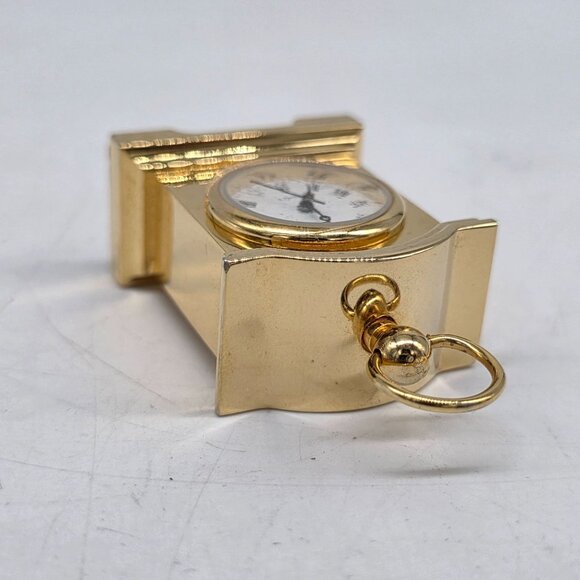 Miniature Gold Tone Quartz Clock With Roman Numerals - Picture 4 of 10